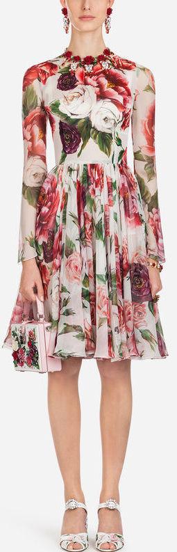 Peony Print Long-Sleeve Dress