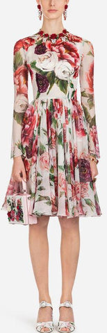 Peony Print Long-Sleeve Dress