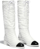 White and Black Leather High Boots