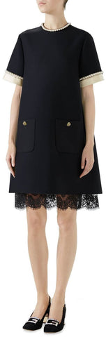 Imitation Pearl Trim Crepe Cady Dress