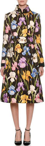 Iris-Print Brocade Coat