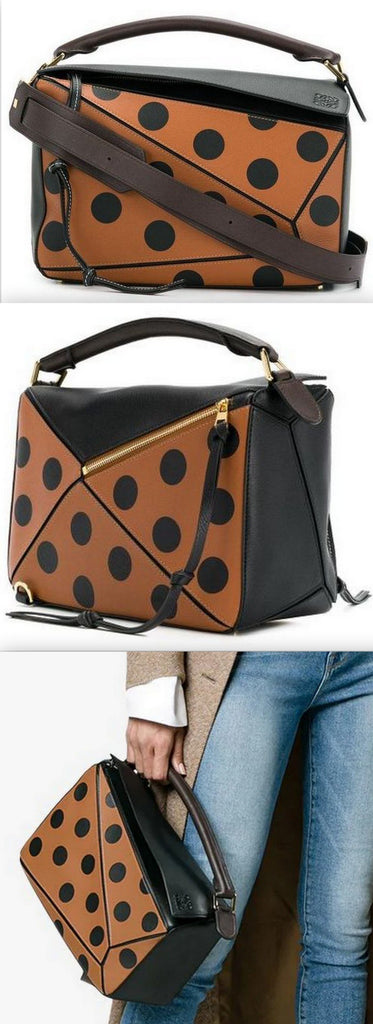 Brown Puzzle Polka-dot Shoulder Bag