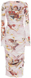Cupid Print Long Sleeve Ruched Dress