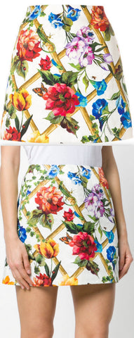 Floral Print Brocade Mini Skirt