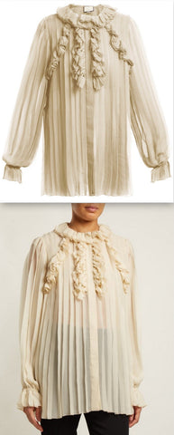 Ruffle-Trimmed Pleated Silk-Chiffon Blouse