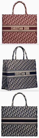 Book Tote Bag in Embroidered Oblique Canvas - Red or Dark Blue