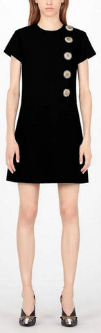 Black Short Sleeve Dress with Jewel Buttons