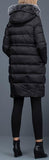 Thick Puffer Coat with Fur Trim Hood and Pom Poms, Black