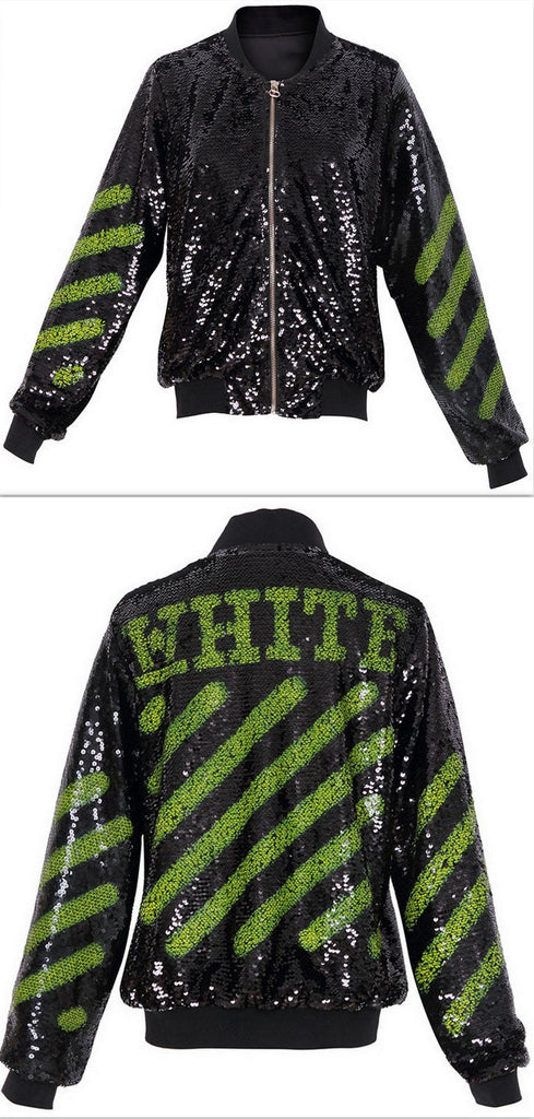 Sequin Embellished Bomber Jacket in Black - DESIGNER INSPIRED FASHIONS
