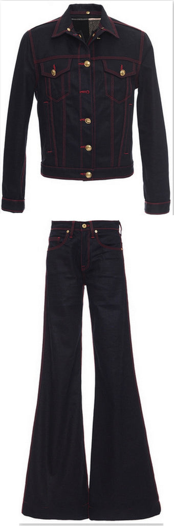 'Luggage' Stitched Denim Jacket & Flared Jeans Set - DESIGNER INSPIRED FASHIONS