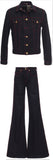 'Luggage' Stitched Denim Jacket & Flared Jeans Set - DESIGNER INSPIRED FASHIONS