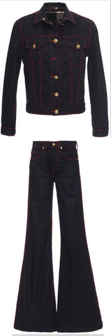 'Luggage' Stitched Denim Jacket & Flared Jeans Set - DESIGNER INSPIRED FASHIONS