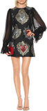 Heart Jacquard Sheer-Sleeve Mini Dress