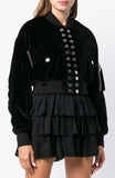 Black Velvet Multi Snap Crop Bomber Jacket