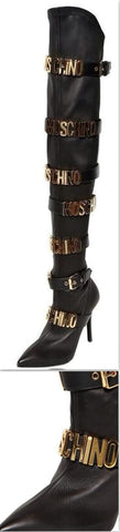 Long Embellished Black Heeled Boots - DESIGNER INSPIRED FASHIONS