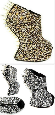 Spiked Sculptural Wedges in Gold or Silver - DESIGNER INSPIRED FASHIONS