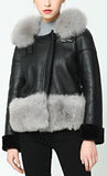 Fox-Fur-Trim Wool Lined Leather Jacket