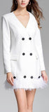 Feather-Trim Blazer-Dress, White