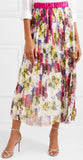 Pleated Printed Chiffon Midi Skirt