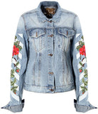 Stripe and Rose Print Denim Jacket