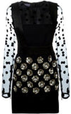 Black Sheer Panel Polka Dot Sequin Dress - DESIGNER INSPIRED FASHIONS