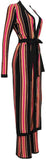 Long Striped Stretch Robe Coat and Pant Set