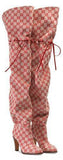 GG Canvas Over-the-Knee Boots, Red/Beige