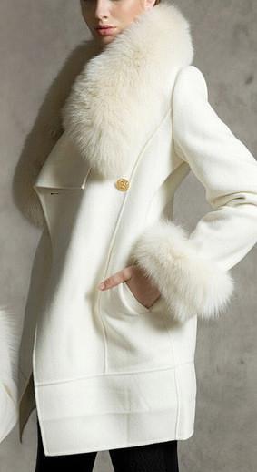 Faux-Fur Collar & Cuff Wool Peacoat in White - DESIGNER INSPIRED FASHIONS