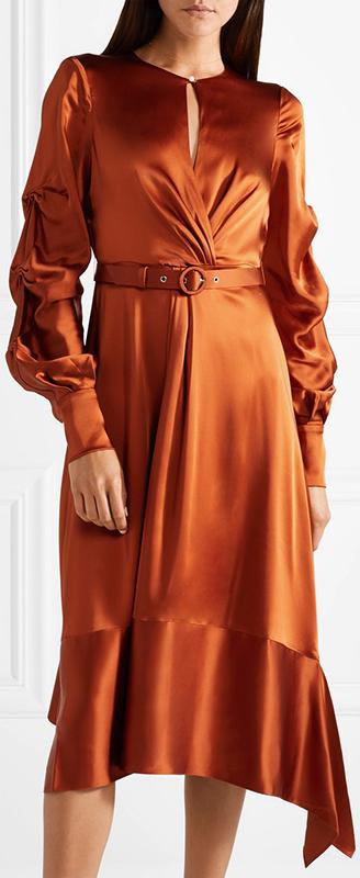 Fluid Satin Keyhole Midi Dress, Orange