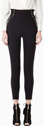 Black Side-Lace-Up Pants - DESIGNER INSPIRED FASHIONS