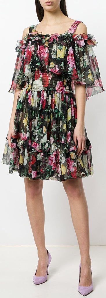 Rose Print Off-the-Shoulder Dress