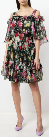 Rose Print Off-the-Shoulder Dress