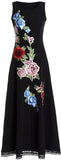 Long Black Floral-Embroidered Dress