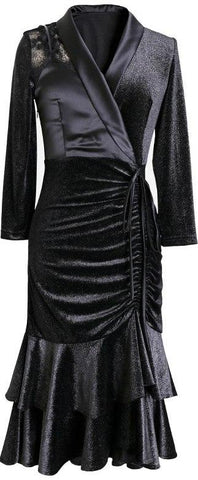 Ruched Glitter Velvet Midi Dress
