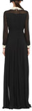 Long Pleated Gown with Embellished Collar and Wrap-Around Belt
