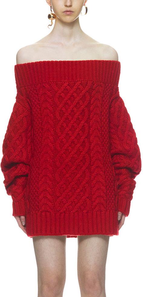 Off Shoulder Oversized Cable Knit Sweater