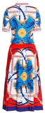 Printed Short-Sleeve Blouse and Pleated Skirt Set