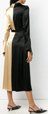 Color-Contrast Satin Wrap Dress