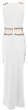 Button and Chain-Embellished Maxi Dress, White