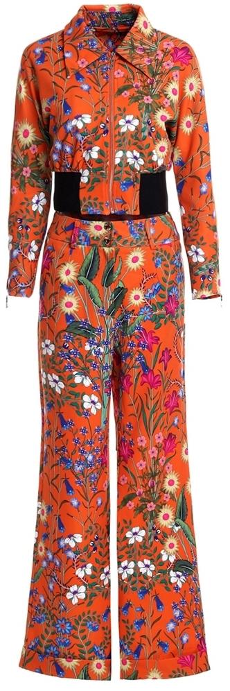 Printed Cropped Jacket & Pant Set-Orange