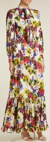 Primrose-Print Charmeuse Gown