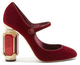 Velvet Mary Jane Pumps with Jewel Heel - Red or Green
