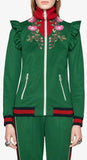 Embroidered Technical Jersey Jacket and Embroidered Wide Leg Jogging Pants, Green