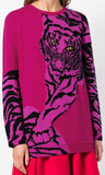 Tiger Intarsia Sweater, Deep Rose