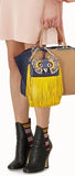 Blue Leather Micro Bag with Fringe