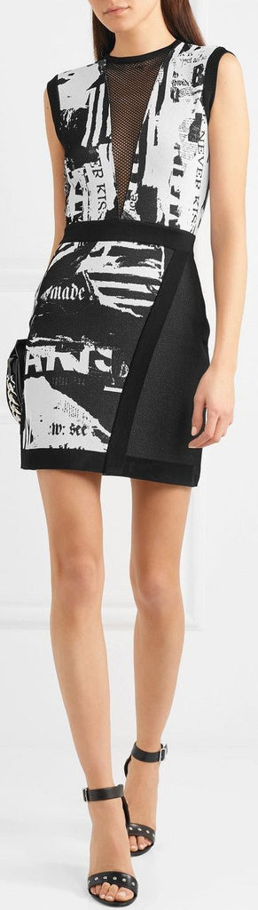 Sleeveless News Intarsia Mini Dress