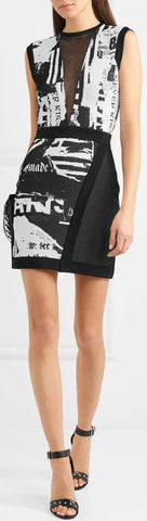 Sleeveless News Intarsia Mini Dress