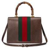 Leather Top Handle Bag with Moth, Brown