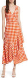 Check Ruffle Hem Wrap Dress