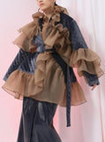 Ruffled Velour Padded Coat